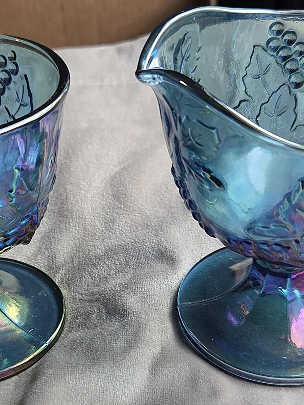 Vintage Colony Harvest Blue Carnival Glass Creamer & Sugar Set | Indiana Glass